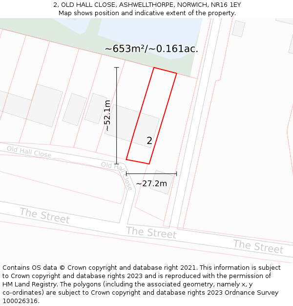 2, OLD HALL CLOSE, ASHWELLTHORPE, NORWICH, NR16 1EY: Plot and title map