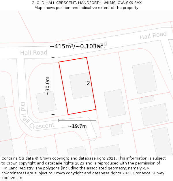 2, OLD HALL CRESCENT, HANDFORTH, WILMSLOW, SK9 3AX: Plot and title map