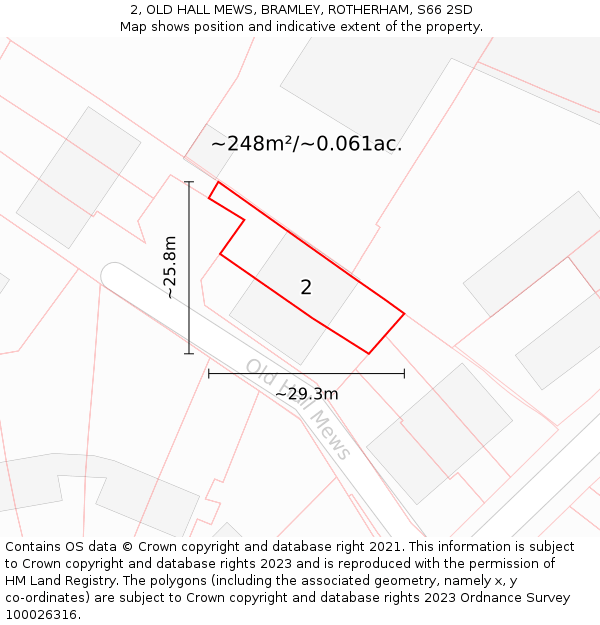2, OLD HALL MEWS, BRAMLEY, ROTHERHAM, S66 2SD: Plot and title map