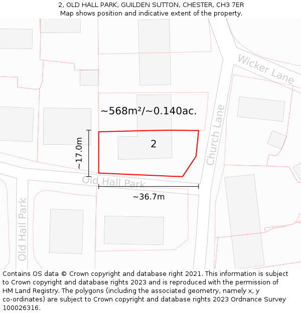 2, OLD HALL PARK, GUILDEN SUTTON, CHESTER, CH3 7ER: Plot and title map