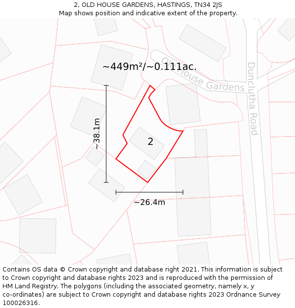 2, OLD HOUSE GARDENS, HASTINGS, TN34 2JS: Plot and title map