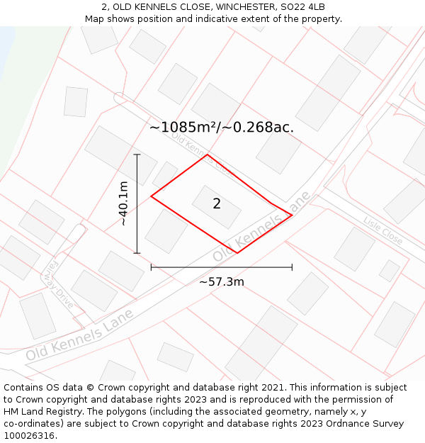 2, OLD KENNELS CLOSE, WINCHESTER, SO22 4LB: Plot and title map