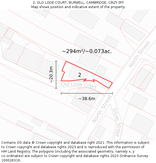 2, OLD LODE COURT, BURWELL, CAMBRIDGE, CB25 0FF: Plot and title map