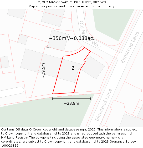 2, OLD MANOR WAY, CHISLEHURST, BR7 5XS: Plot and title map