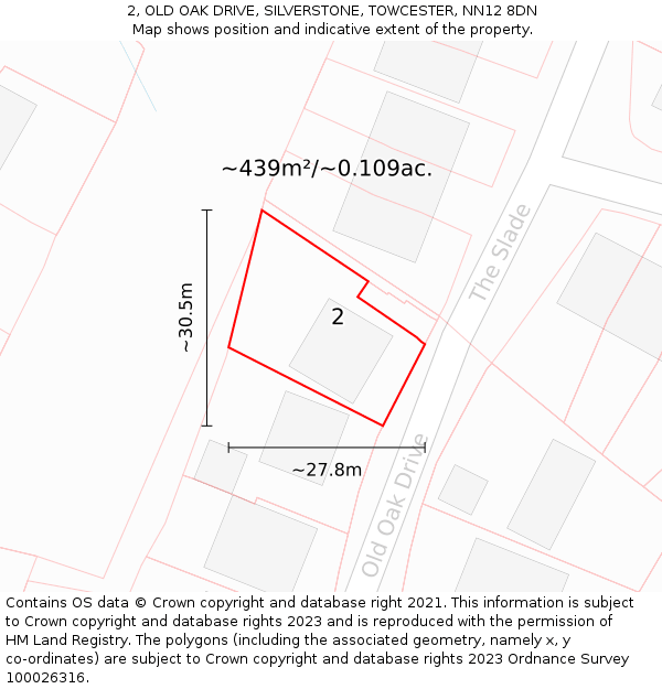 2, OLD OAK DRIVE, SILVERSTONE, TOWCESTER, NN12 8DN: Plot and title map