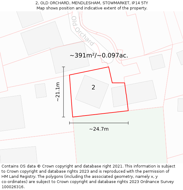2, OLD ORCHARD, MENDLESHAM, STOWMARKET, IP14 5TY: Plot and title map