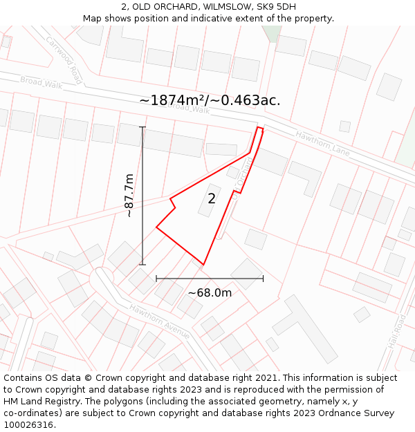 2, OLD ORCHARD, WILMSLOW, SK9 5DH: Plot and title map