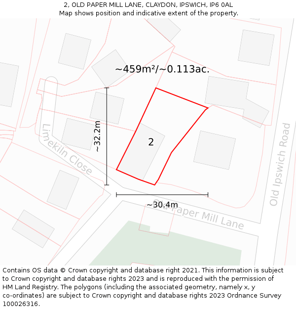 2, OLD PAPER MILL LANE, CLAYDON, IPSWICH, IP6 0AL: Plot and title map