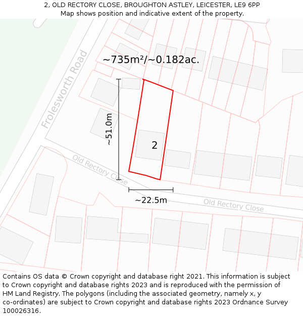 2, OLD RECTORY CLOSE, BROUGHTON ASTLEY, LEICESTER, LE9 6PP: Plot and title map