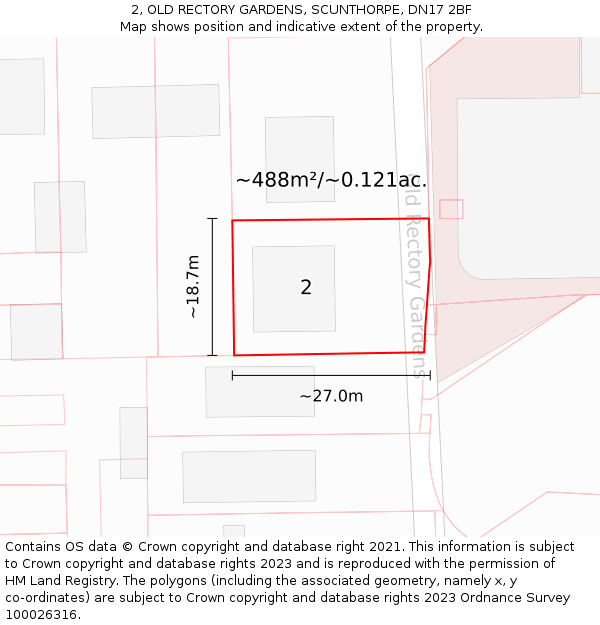 2, OLD RECTORY GARDENS, SCUNTHORPE, DN17 2BF: Plot and title map