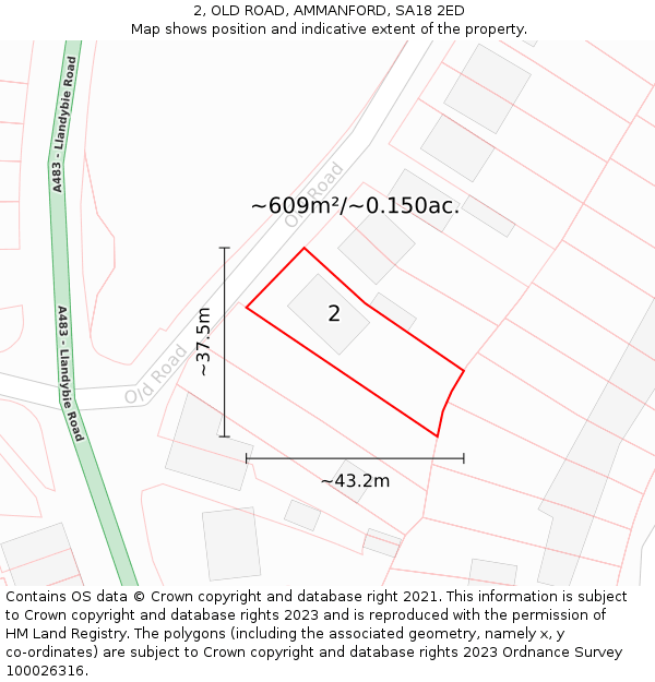 2, OLD ROAD, AMMANFORD, SA18 2ED: Plot and title map