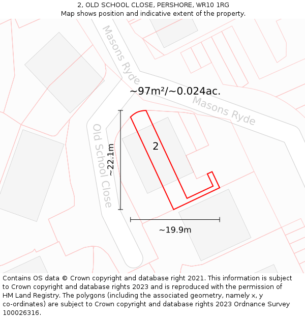 2, OLD SCHOOL CLOSE, PERSHORE, WR10 1RG: Plot and title map
