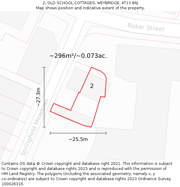 2, OLD SCHOOL COTTAGES, WEYBRIDGE, KT13 8AJ: Plot and title map