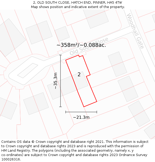 2, OLD SOUTH CLOSE, HATCH END, PINNER, HA5 4TW: Plot and title map