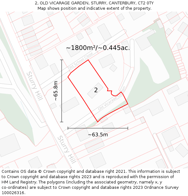 2, OLD VICARAGE GARDEN, STURRY, CANTERBURY, CT2 0TY: Plot and title map