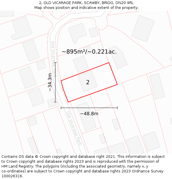 2, OLD VICARAGE PARK, SCAWBY, BRIGG, DN20 9RL: Plot and title map