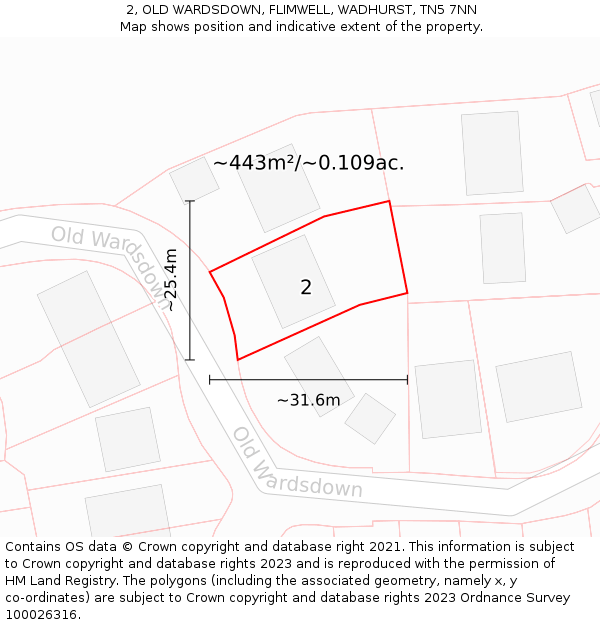 2, OLD WARDSDOWN, FLIMWELL, WADHURST, TN5 7NN: Plot and title map