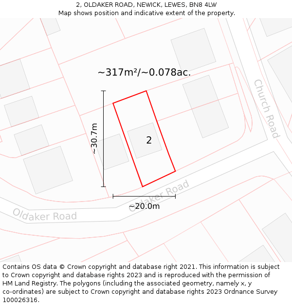 2, OLDAKER ROAD, NEWICK, LEWES, BN8 4LW: Plot and title map
