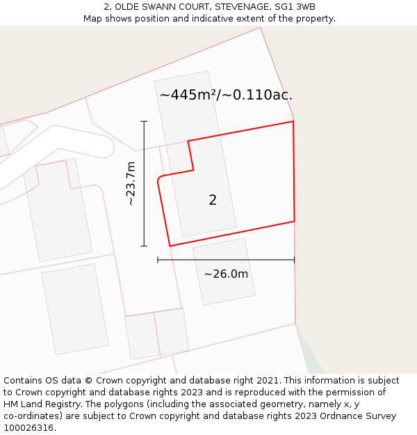 2, OLDE SWANN COURT, STEVENAGE, SG1 3WB: Plot and title map