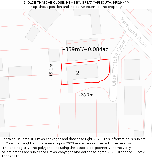 2, OLDE THATCHE CLOSE, HEMSBY, GREAT YARMOUTH, NR29 4NY: Plot and title map