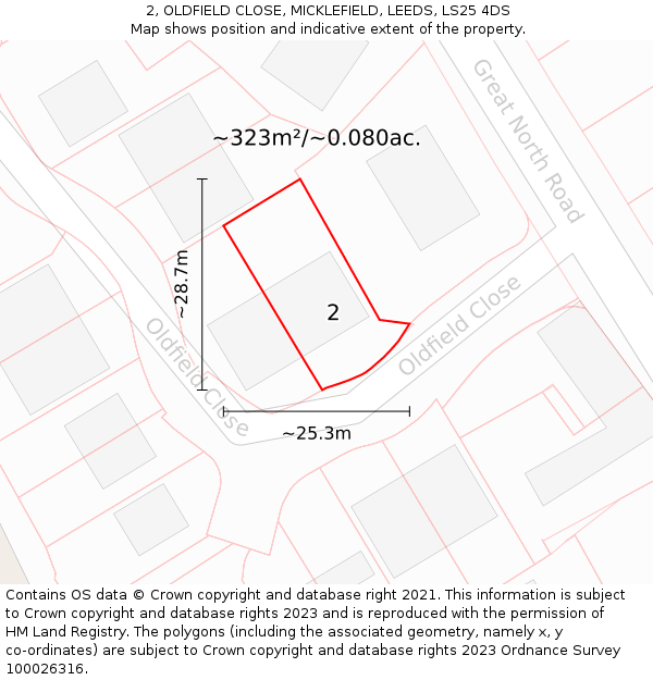 2, OLDFIELD CLOSE, MICKLEFIELD, LEEDS, LS25 4DS: Plot and title map