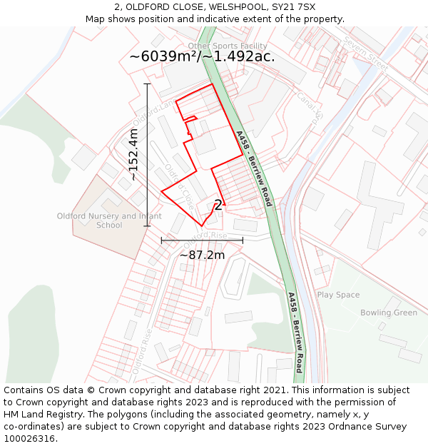 2, OLDFORD CLOSE, WELSHPOOL, SY21 7SX: Plot and title map