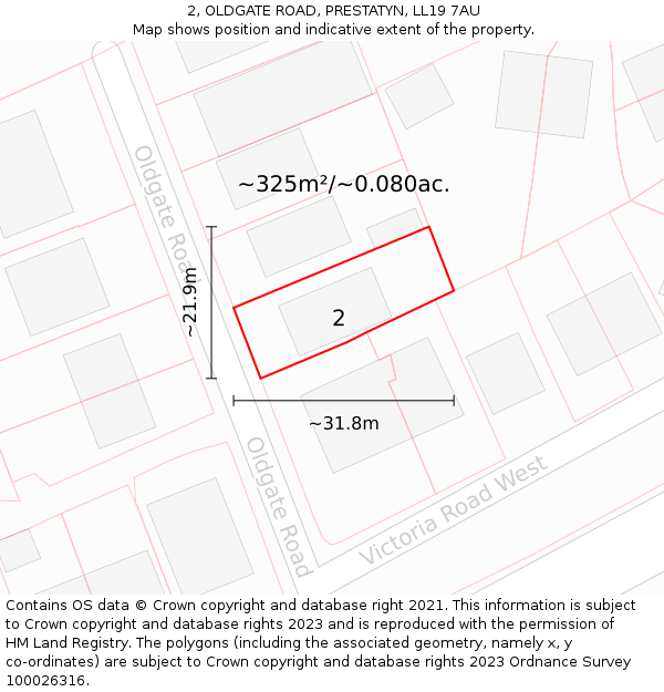 2, OLDGATE ROAD, PRESTATYN, LL19 7AU: Plot and title map