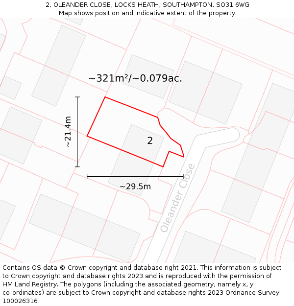 2, OLEANDER CLOSE, LOCKS HEATH, SOUTHAMPTON, SO31 6WG: Plot and title map