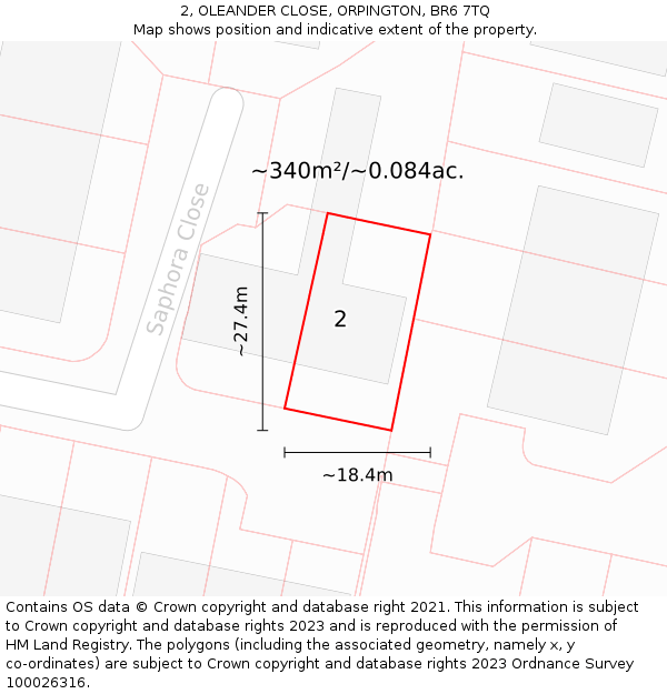 2, OLEANDER CLOSE, ORPINGTON, BR6 7TQ: Plot and title map