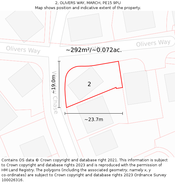 2, OLIVERS WAY, MARCH, PE15 9PU: Plot and title map