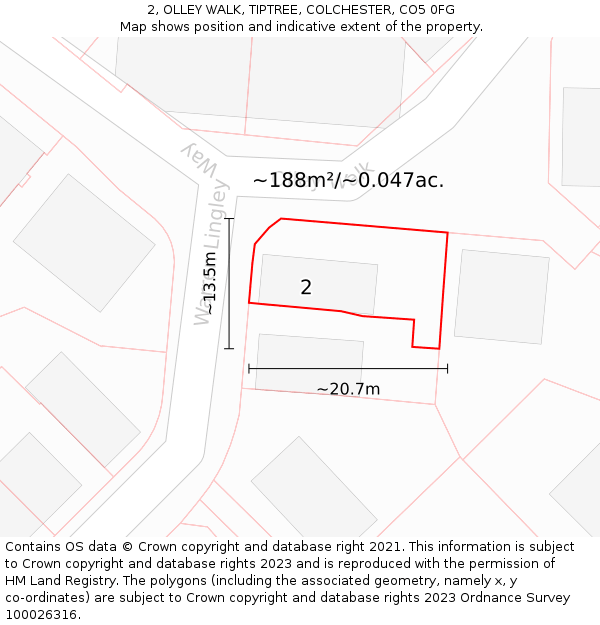 2, OLLEY WALK, TIPTREE, COLCHESTER, CO5 0FG: Plot and title map