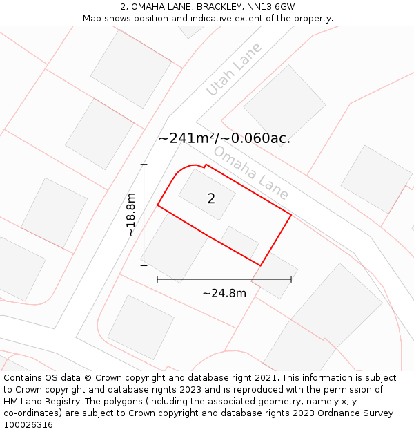 2, OMAHA LANE, BRACKLEY, NN13 6GW: Plot and title map