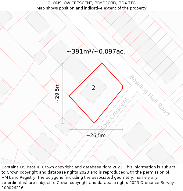 2, ONSLOW CRESCENT, BRADFORD, BD4 7TG: Plot and title map