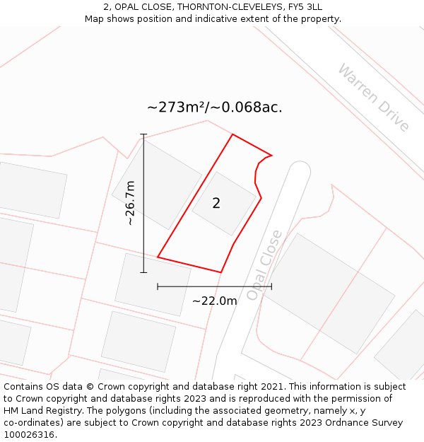 2, OPAL CLOSE, THORNTON-CLEVELEYS, FY5 3LL: Plot and title map