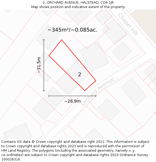 2, ORCHARD AVENUE, HALSTEAD, CO9 1JR: Plot and title map