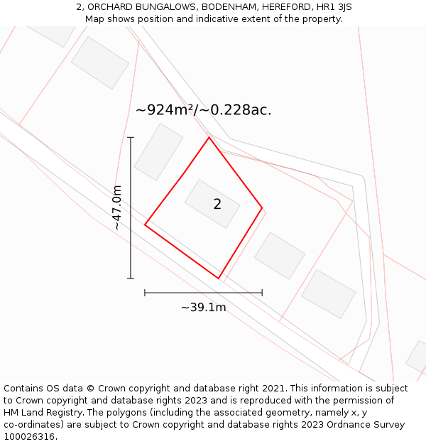 2, ORCHARD BUNGALOWS, BODENHAM, HEREFORD, HR1 3JS: Plot and title map