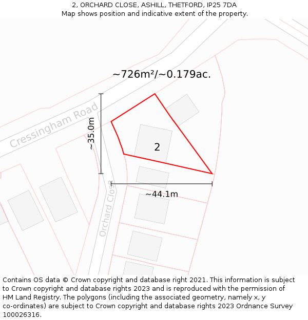 2, ORCHARD CLOSE, ASHILL, THETFORD, IP25 7DA: Plot and title map