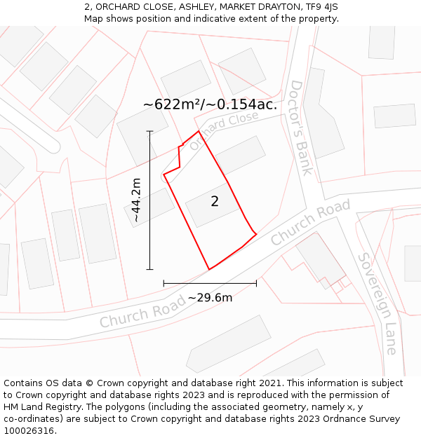 2, ORCHARD CLOSE, ASHLEY, MARKET DRAYTON, TF9 4JS: Plot and title map