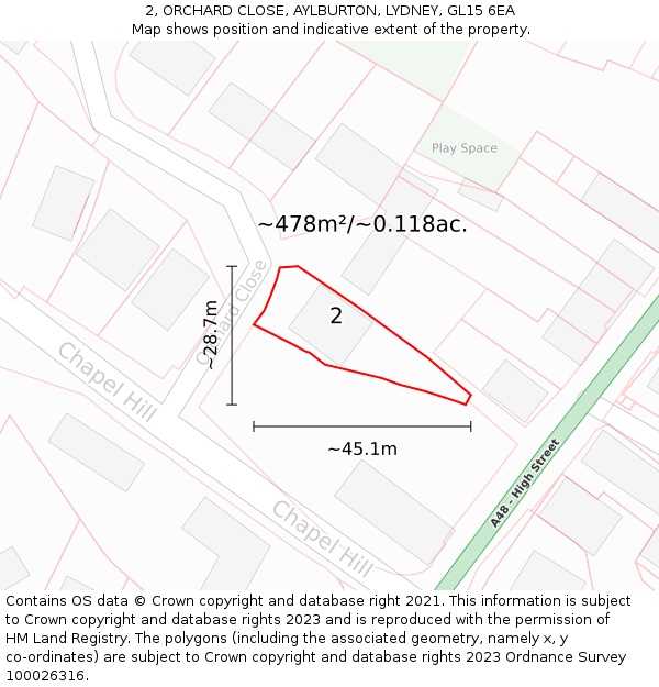 2, ORCHARD CLOSE, AYLBURTON, LYDNEY, GL15 6EA: Plot and title map