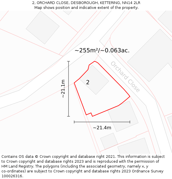 2, ORCHARD CLOSE, DESBOROUGH, KETTERING, NN14 2LR: Plot and title map