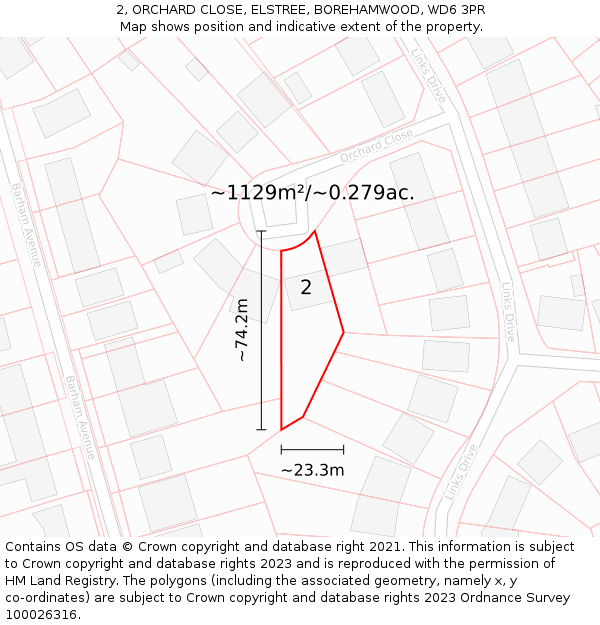 2, ORCHARD CLOSE, ELSTREE, BOREHAMWOOD, WD6 3PR: Plot and title map