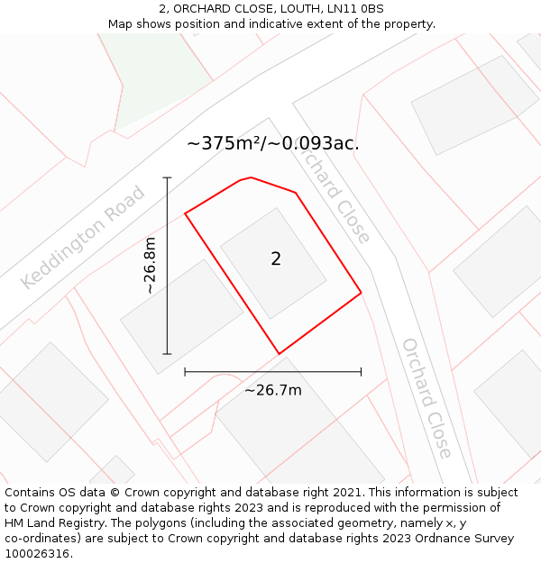 2, ORCHARD CLOSE, LOUTH, LN11 0BS: Plot and title map