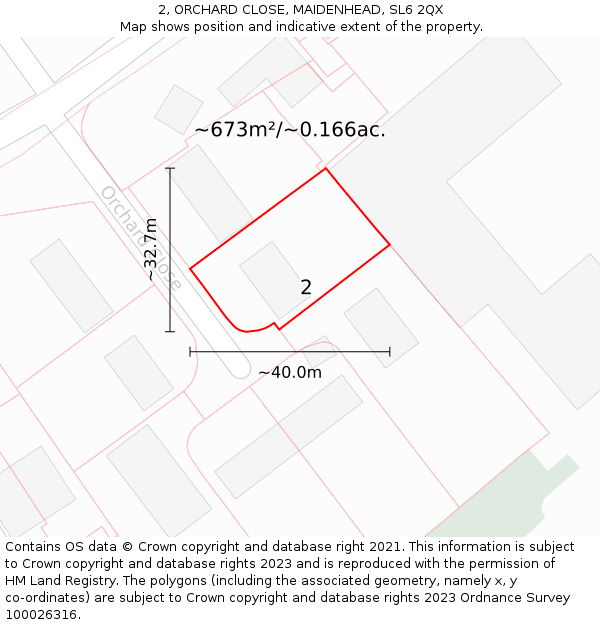 2, ORCHARD CLOSE, MAIDENHEAD, SL6 2QX: Plot and title map