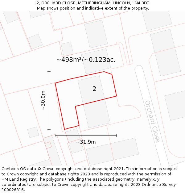 2, ORCHARD CLOSE, METHERINGHAM, LINCOLN, LN4 3DT: Plot and title map