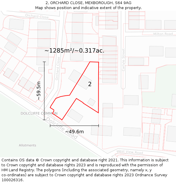 2, ORCHARD CLOSE, MEXBOROUGH, S64 9AG: Plot and title map