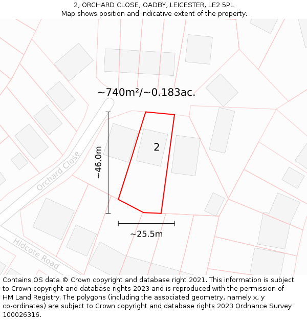 2, ORCHARD CLOSE, OADBY, LEICESTER, LE2 5PL: Plot and title map