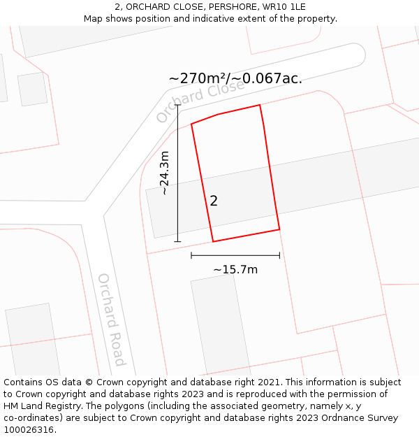 2, ORCHARD CLOSE, PERSHORE, WR10 1LE: Plot and title map
