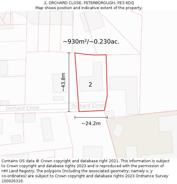 2, ORCHARD CLOSE, PETERBOROUGH, PE3 6DQ: Plot and title map