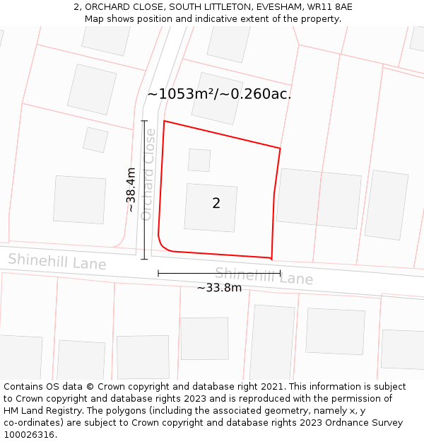 2, ORCHARD CLOSE, SOUTH LITTLETON, EVESHAM, WR11 8AE: Plot and title map