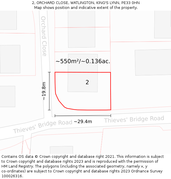 2, ORCHARD CLOSE, WATLINGTON, KING'S LYNN, PE33 0HN: Plot and title map